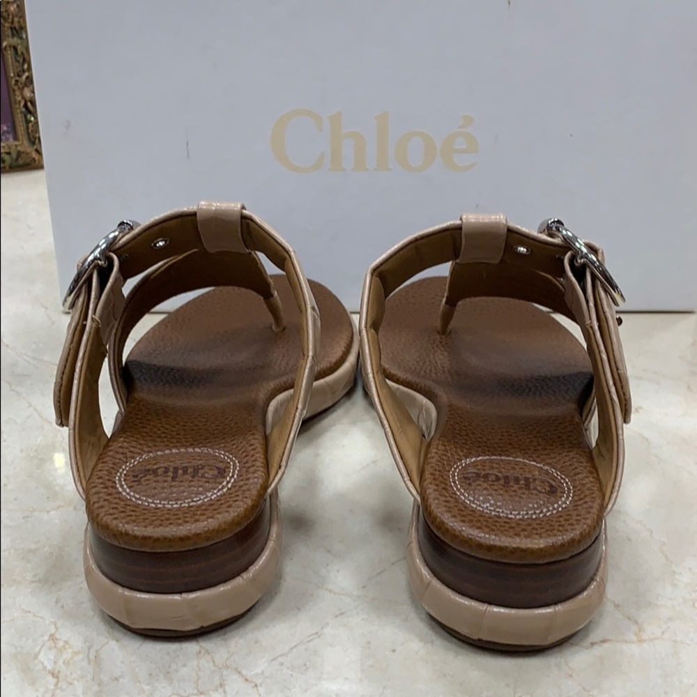 CHLOE LEATHER EMBOSSED NOUGAT COLOR BIRKENSTOCK DESIGN LUXURY SANDALS EU 38 - Picture 10 of 12